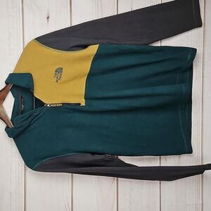 The North Face Colorblock Quarter Zip Fleece Pullover Teal Gray Tan- Size Small